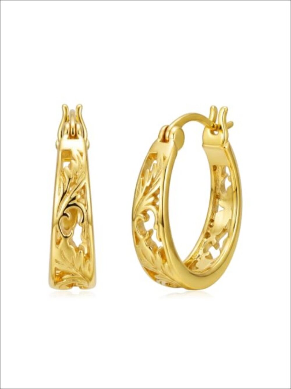 14K Gold Plated Filigree Hoop Earrings 20mm Click-Top